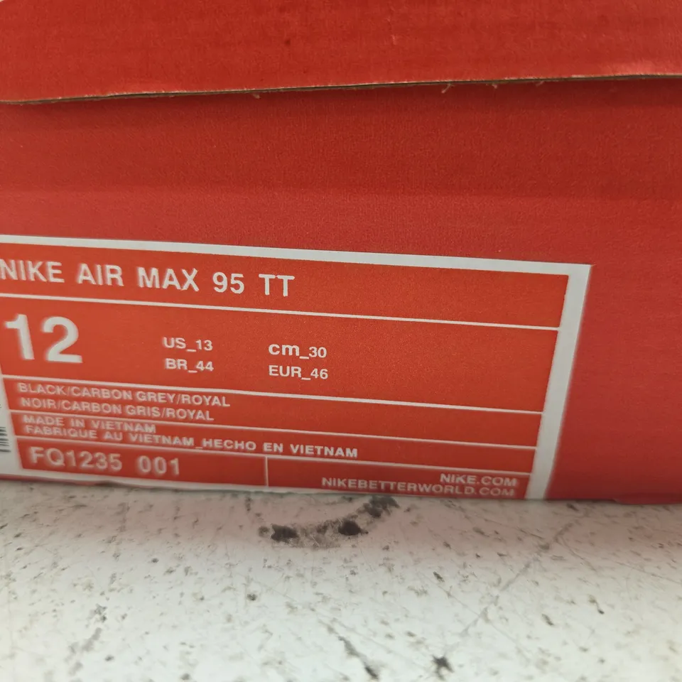BOXED PAIR OF NIKE AIR MAX 95 TT – BLACK/CARBON GREY/ROYAL, UK 12