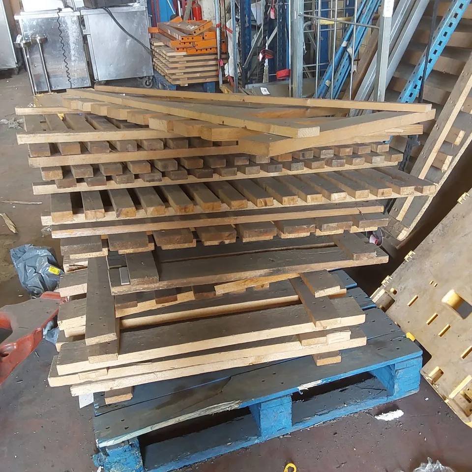 PALLET OF ASSORTED WOODEN WAREHOUSE RACKING PARTS