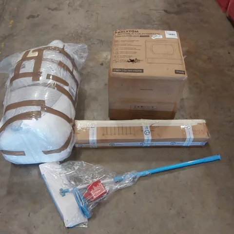 PALLET OF ASSORTED ITEMS INCLUDING: COUNTERTOP DISHWASHER, MATTRESS/TOPPER (NOT SPECIFIED), MOP ECT