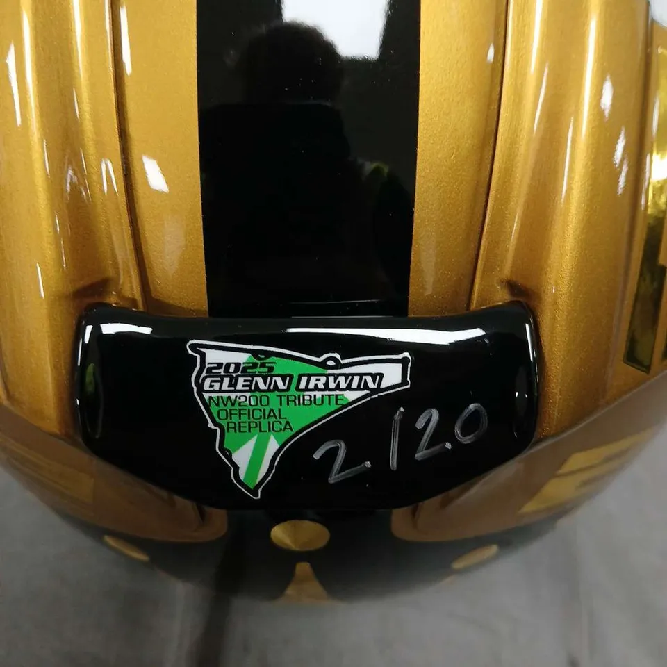 ARAI RX-7V EVO GLENN IRWIN WW200 TRIBUTE OFFICIAL REPLICA MOTORCYCLE HELMET – GOLD/BLACK