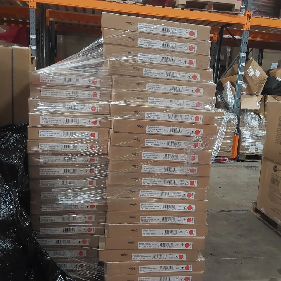 PALLET CONTAINING A LARGE QUANTITY OF ASSORTED OAK INTERNAL ROBE DRAWERS