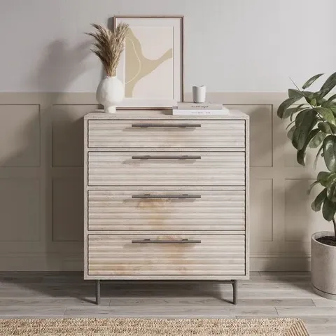 BOXED DUNELM BRYANT 4 DRAWER CHEST WHITEWASH (1 BOX)