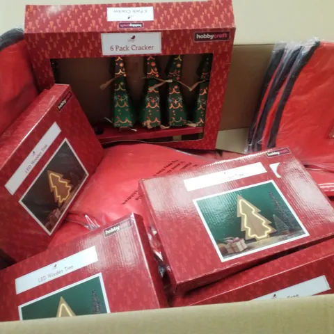 PALLET CONTAINING ASSORTED CHRISTMAS PRODUCTS & DECORATIONS INCLUDING LED WOODEN TREE, CHRISTMAS WREATH STORAGE BAG & CHRISTMAS TREE CRACKERS