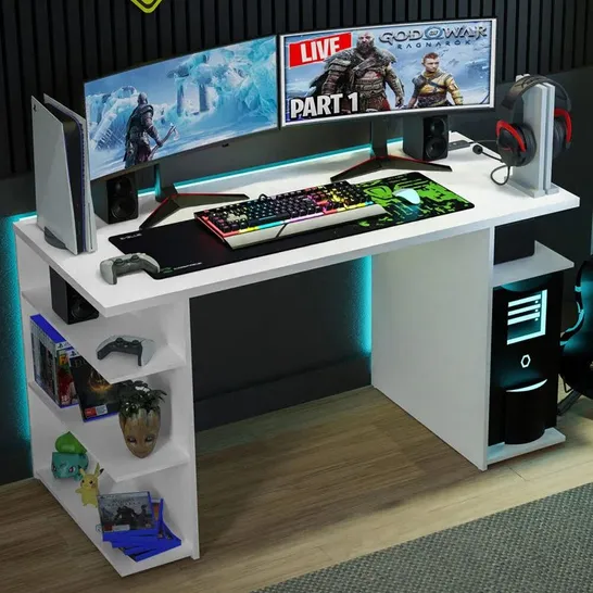 Lot 1068: BOXED ASNA GAMING COMPUTER DESK WITH 5 SHELVES, 60D X 136W X ...