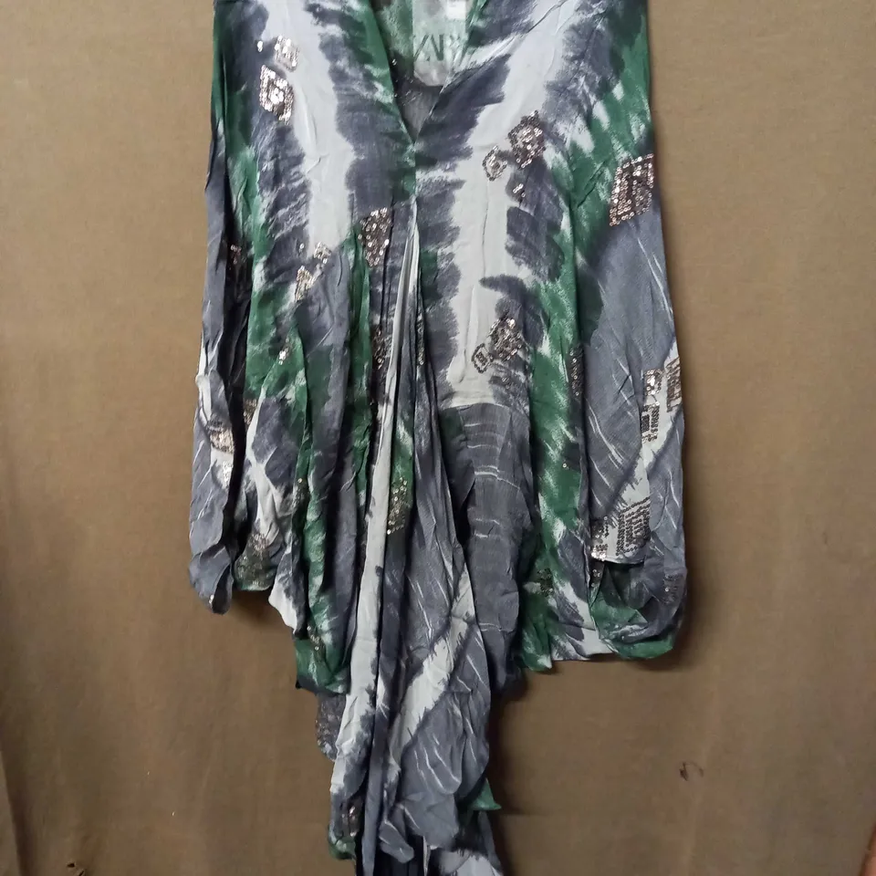 ZARA SEQUIN MAXI DRESS IN GREY/GREEN - XL