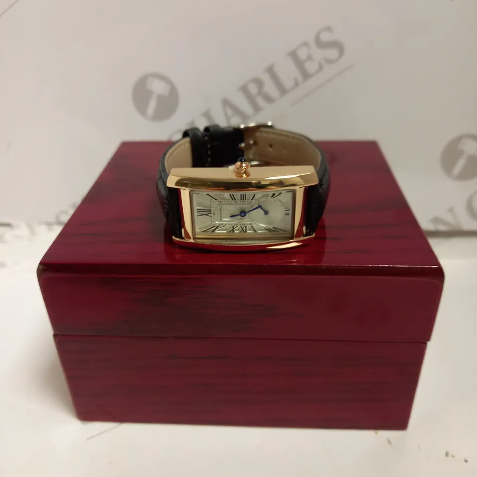 LADIES STOCKWELL WATCH – TEXTURED DIAL WITH SUB DIAL MINUTE HAND – BLACK LEATHER STRAP.