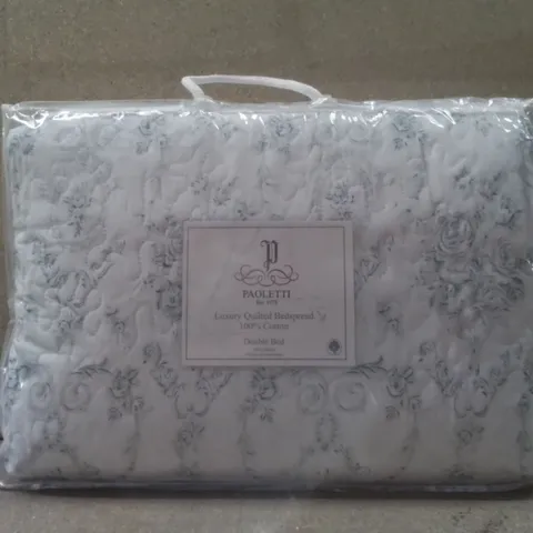 BRAND NEW PAOLETTI DOUBLE LUXURY QUILTED BEDSPREAD - BLUE FLORAL/WHITE