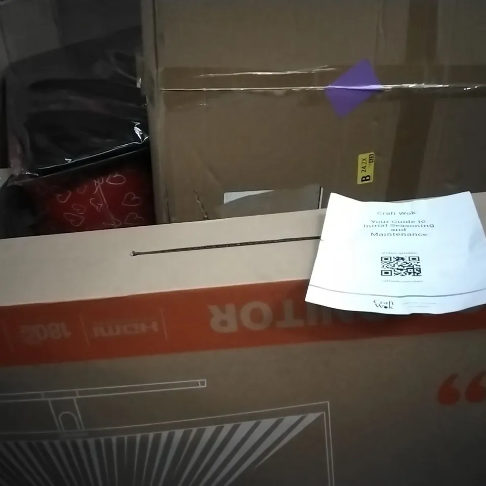 PALLET OF HOUSEHOLD ITEMS TO INCLUDE TOILET SEAT,TOILET PAPER, CRAFT WOK,32 INCH GAMING MONITOR AND OTHER ASSORTED ITEMS...