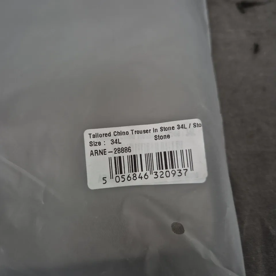 ARNE TAILORED CHINO TROUSERS – STONE, UK 34L