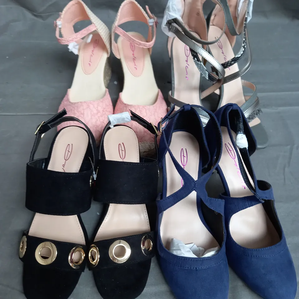 BOX OF 10 PAIRS OF ASSORTED DOLCIS SHOES IN VARIOUS STYLES, COLOURS AND SIZES