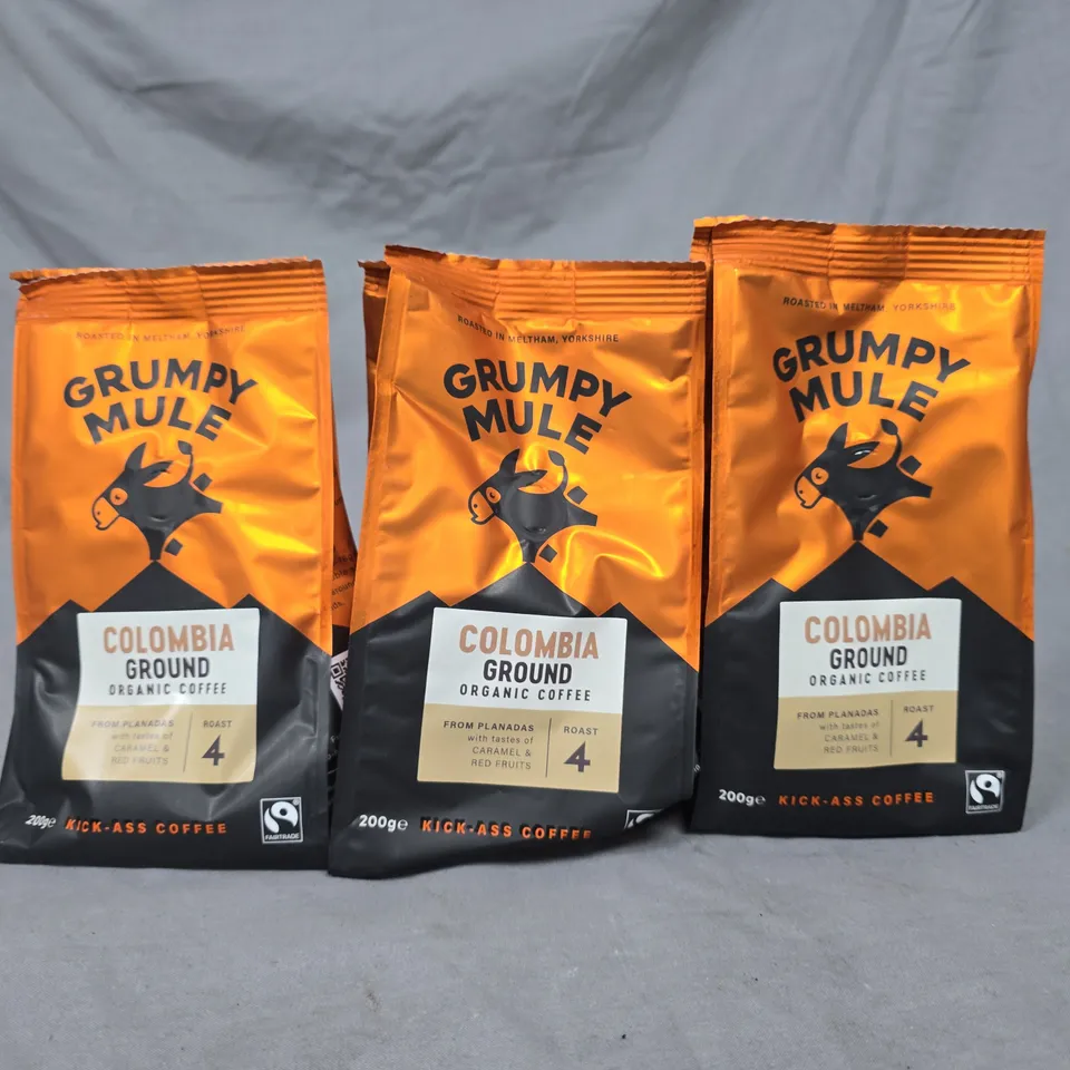 LOT OF 6 GRUMPY MULE COLOMBIA GROUND ORGANIC COFFEE - 200G EACH