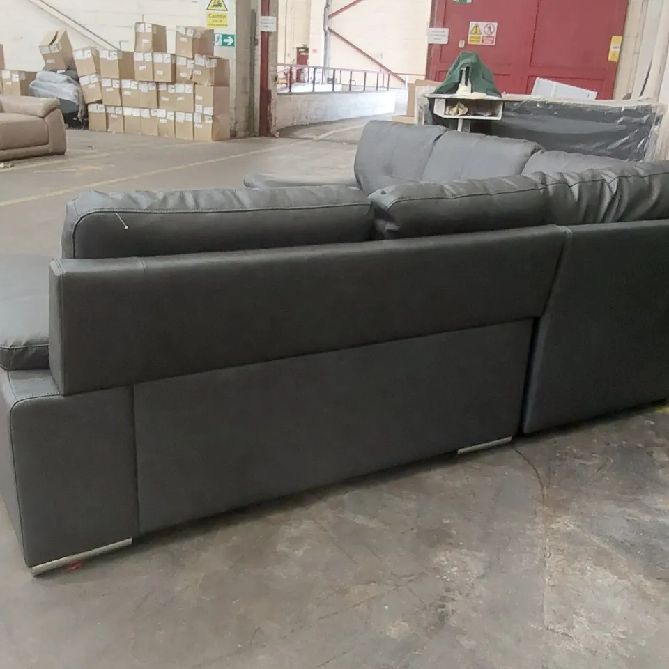 QUALITY DESIGNER FAUX LEATHER CORNER SOFA - GREY