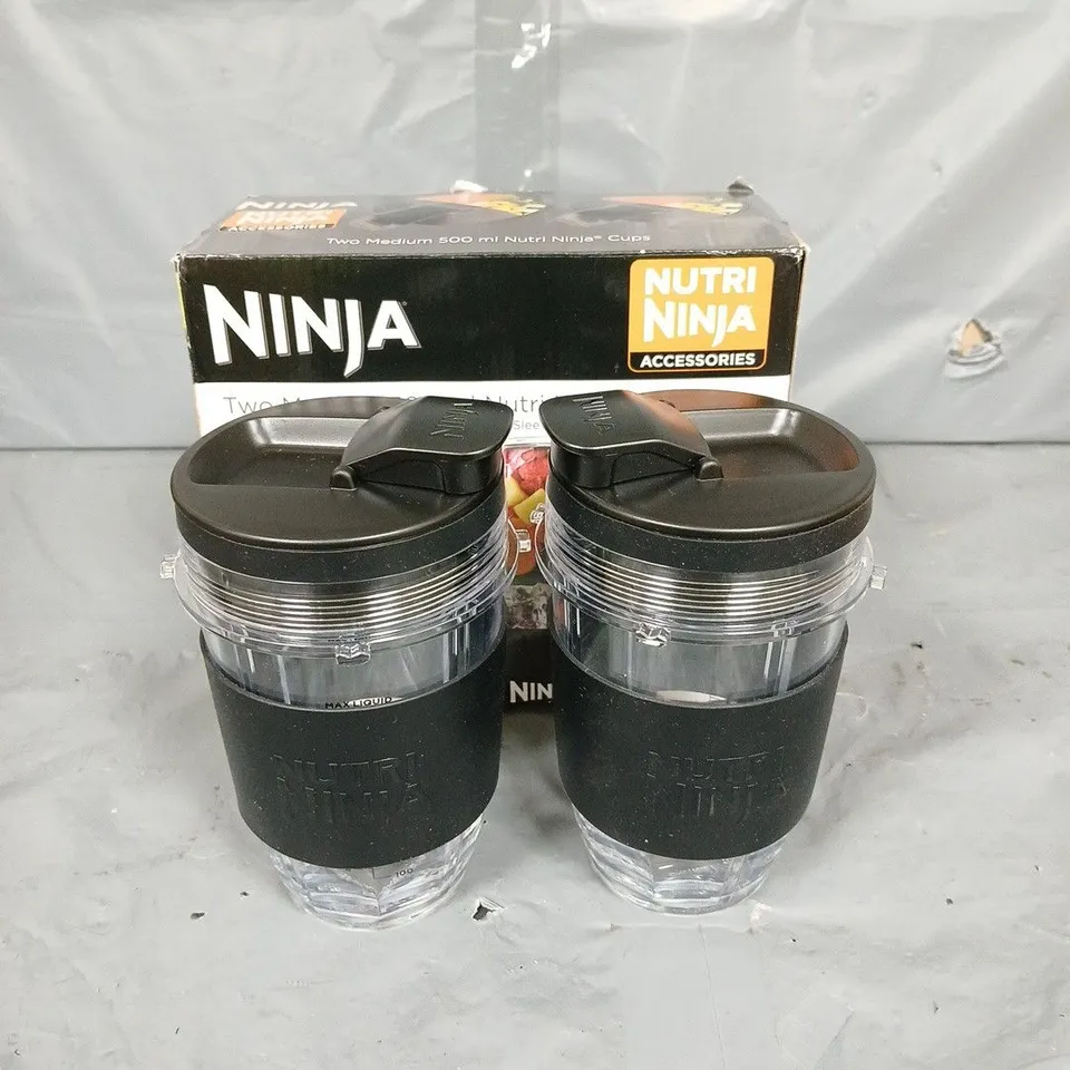 NINJA X2 NUTRUCUPS WITH LIDS & SILICONE SLEEVES 500ML