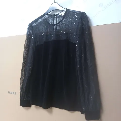 MONSOON DANICA VELVET SEQUIN & LACE TOP- BLACK MEDIUM