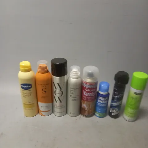 APPROXIMATELY 12 ASSORTED AEROSOLS TO INCLUDE VASELINE ESSENTIAL HEALING, DRY SHAMPOO, AND WOW CULT FAVOURITE ETC. 