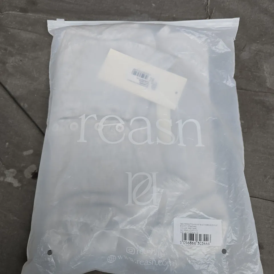 BAGGED REASN RIB BUTTON FRONT BUILT IN BRA BODYSUIT IN GREY MARL - UK 10