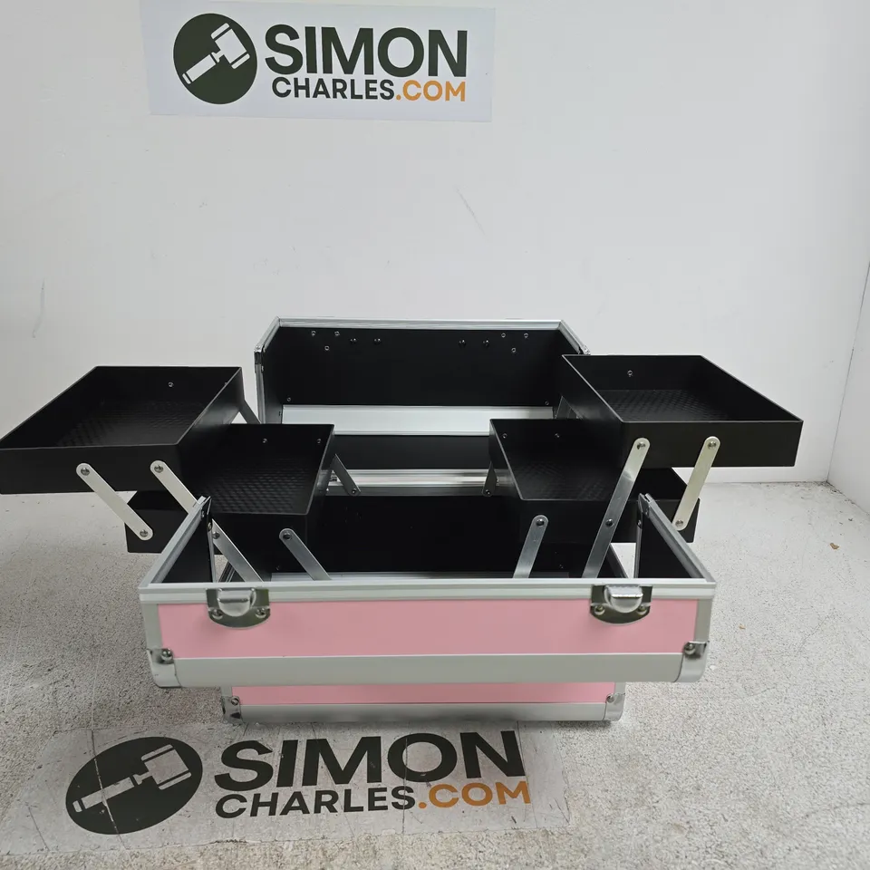 PINK ALUMINIUM-FRAMED CASE WITH PULL-OUT TRAYS