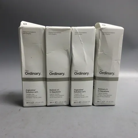 4 ASSORTED THE ORDINARY BEAUTY PRODUCTS TO INCLUDE ARGIRELINE SOLUTION, RETINOL IN SQUALANE
