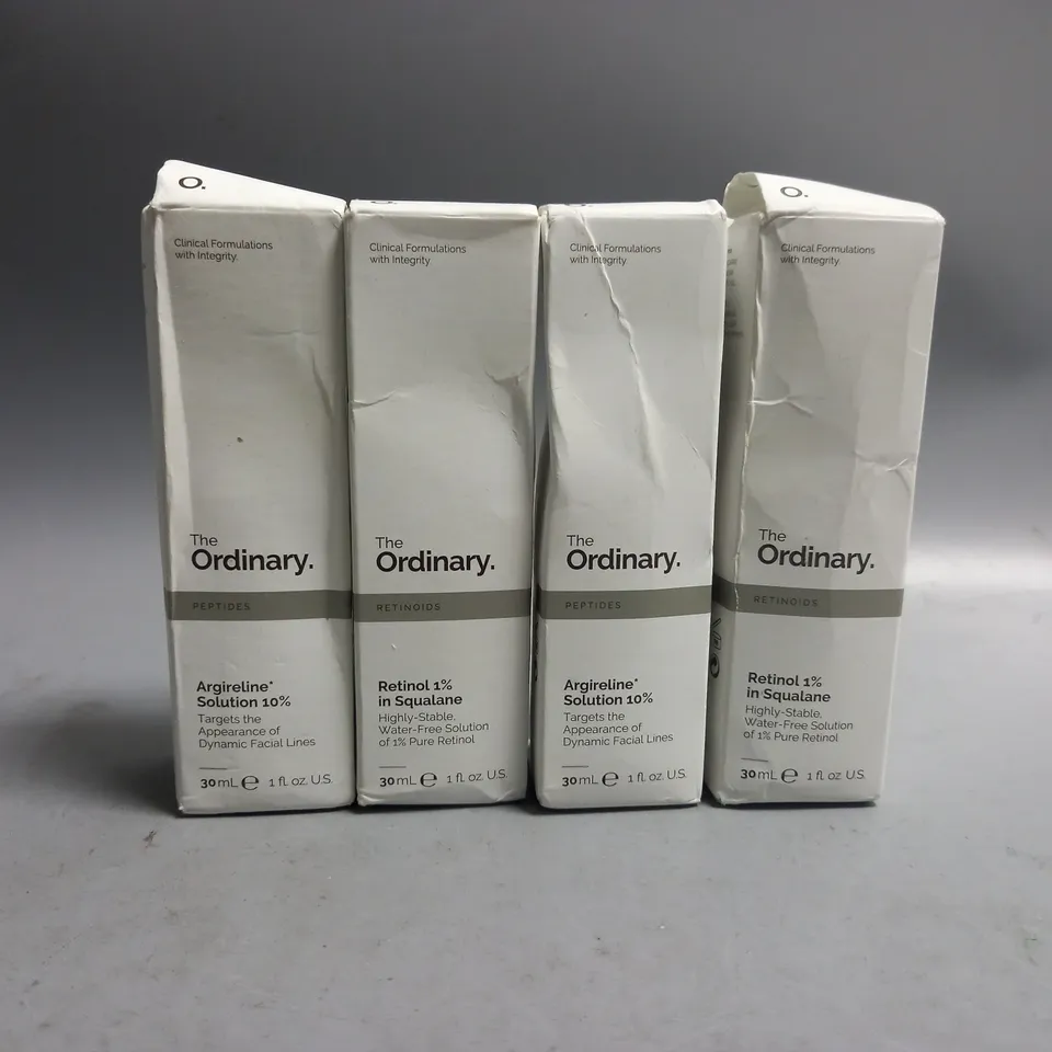4 ASSORTED THE ORDINARY BEAUTY PRODUCTS TO INCLUDE ARGIRELINE SOLUTION, RETINOL IN SQUALANE 