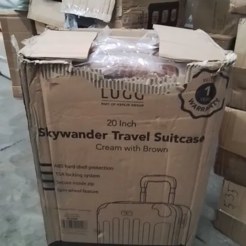 BOXED LUGG 20INCH SKYWANDER TRAVEL SUITCASE CREAM AND BROWN 