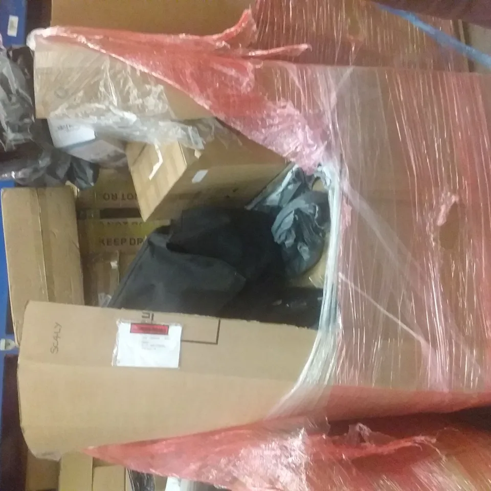PALLET OF ASSORTED ITEMS INCLUDING MINI FRIDGE, STEP, RISING CUSHION, SAW ETC