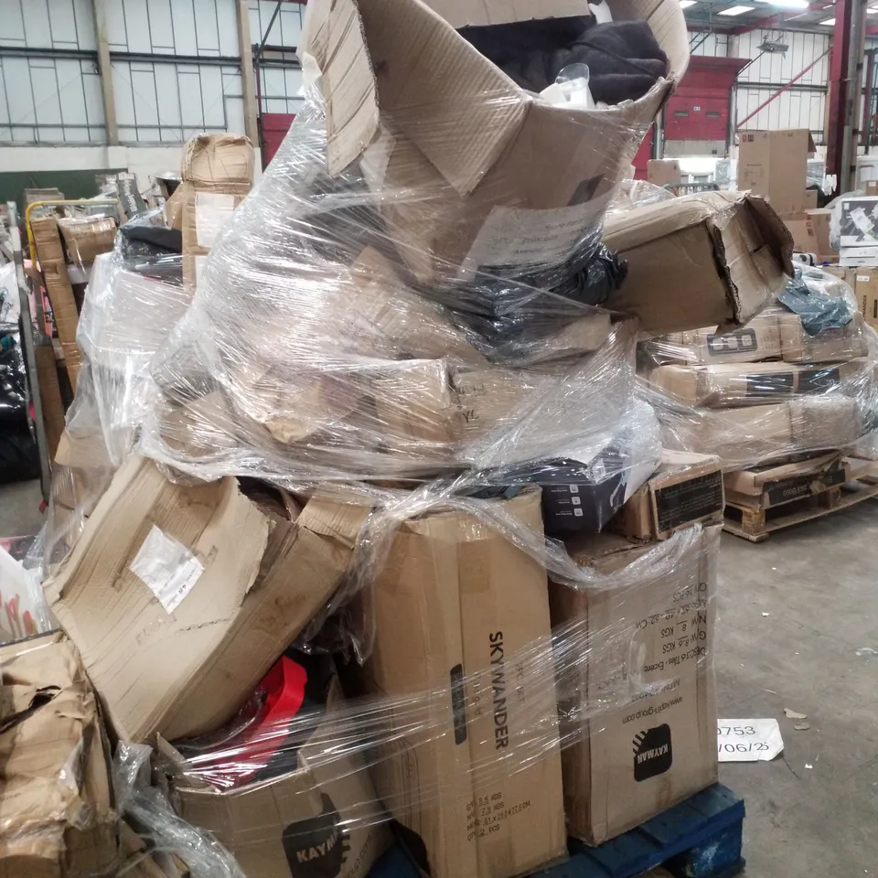 PALLET CONTAINING ASSORTED PRODUCTS INCLUDING CAMPING CHAIR, EXERCISE MATS & PARASOL BASE 