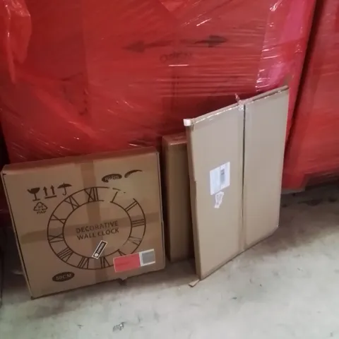PALLET OF ASSORTED HOUSEHOLD GOODS AND PRODUCTS TO INCLUDE;CLOCK,PICTURE FRAME,FLOATING SHELVES 