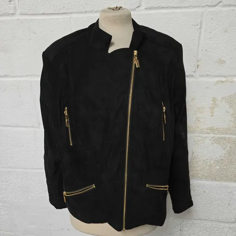 DANNII MINOGUE PETITES SUEDE JACKET WITH SHOULDER PADS- BLACK - SIZE 22