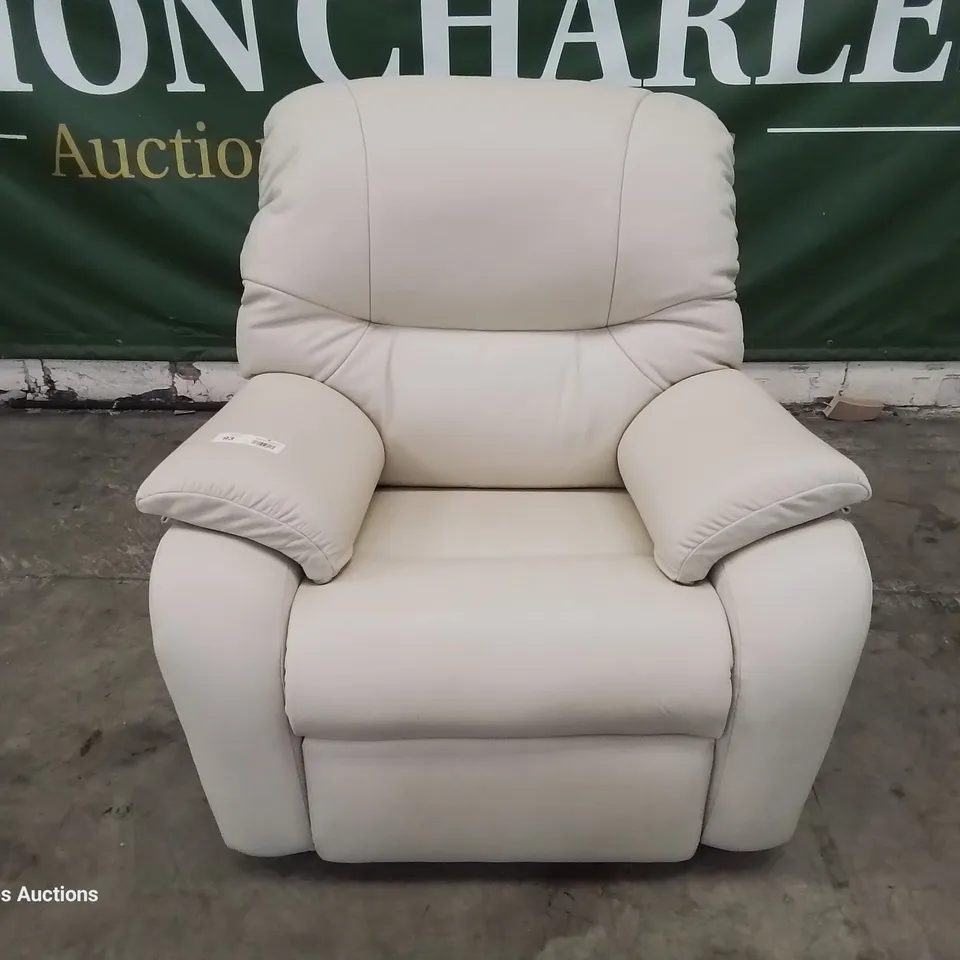 QUALITY BRITISH DESIGNER & MANUFACTURED G PLAN M8NSTRAL POWER RECLINING EASY CHAIR CAPRI STONE LEATHER 