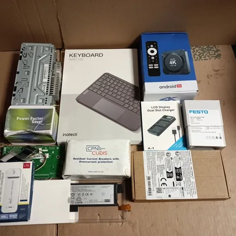 ASSORTED COMPUTER & ELECTRONICS ACCESSORIES BUNDLE: KEYBOARD, ANDROID TV BOX, CHARGER, LTE MODEM & MORE