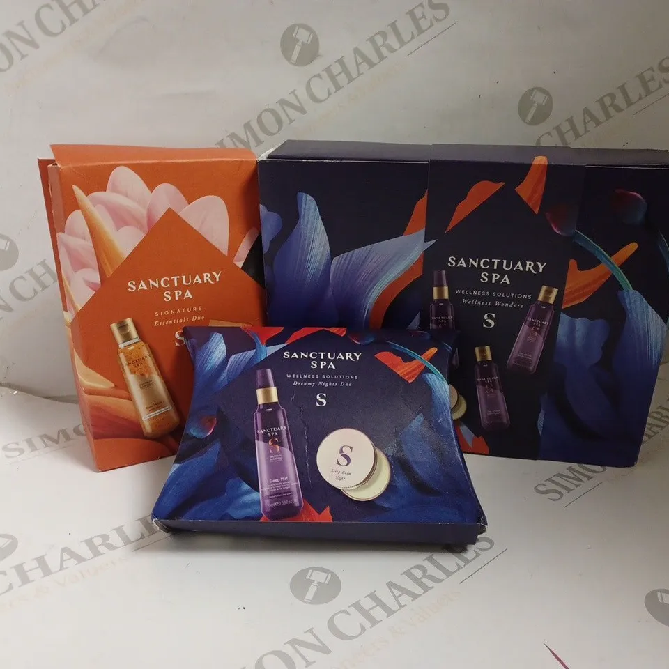 SEVEN ASSORTED SANCTUARY SPA GIFT SETS TO INCLUDE SIGNATURE ESSENTIAL DUO, WELLNESS SOLUTIONS DREAMY NIGHT DUO, WELLNESS SOLUTIONS WELLNESS WONDERS