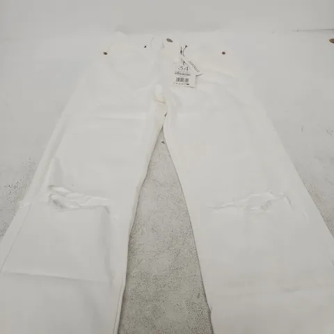 STRADIVARIUS WHITE D92 STRAIGHT WIDE-LEG HIGH-WAIST TROUSERS – UK 6 (EU 34) – 100% COTTON