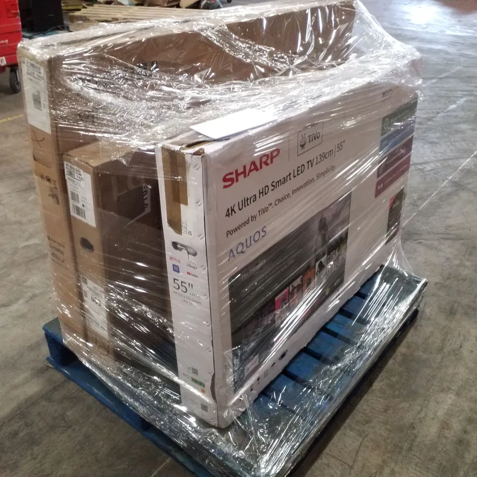 PALLET OF FIVE ASSORTED WAREHOUSE DAMAGED TV'S TO INCLUDE;