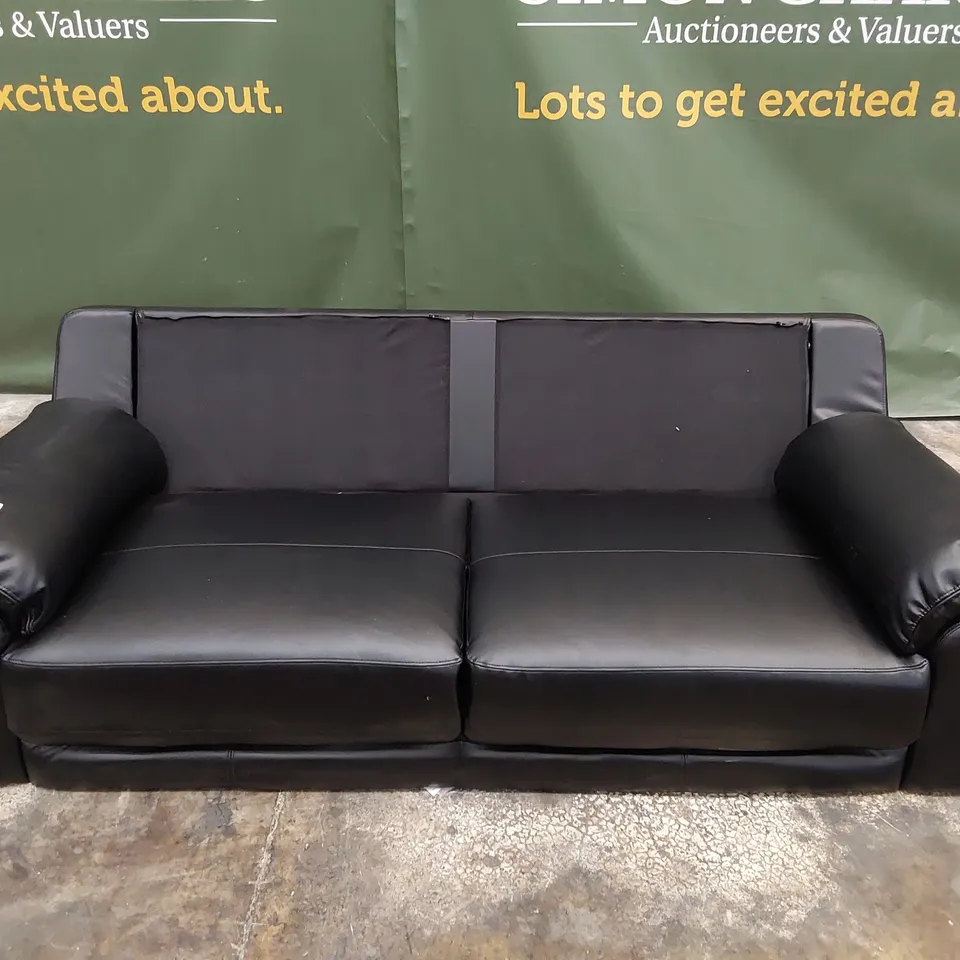 DESIGNER THREE SEATER SOFA BLACK LEATHER 