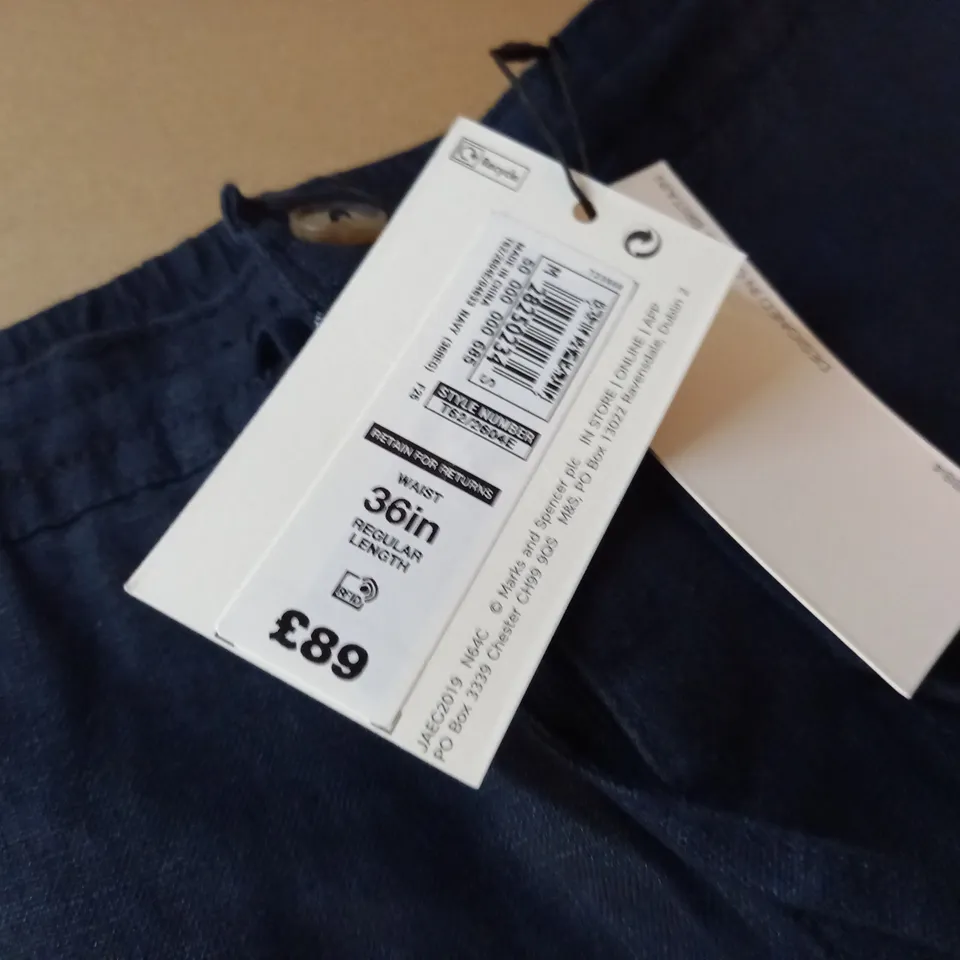 JAEGAR NAVY PURE LINEN TROUSERS - 36" REG