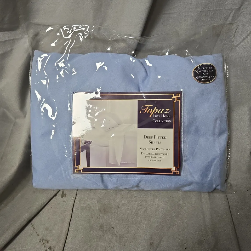 BOX O0F APPROXIMATELY 12 X TOPAZ LUXE HOME COLLECTION DEEP FITTED SHEET – KING, BLUE