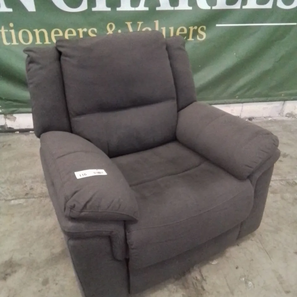 DESIGNER MANUAL RECLINING EASY CHAIR CHARCOAL FABRIC