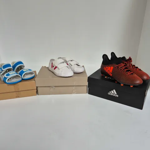 APPROXIMATELY 42 ASSORTED SHOES IN VARIOUS SIZES, STYLES & COLOURS TO INCLUDE BRANDS SUCH AS KICKERS, ADIDAS, LACOSTE, ETC - COLLECTION ONLY