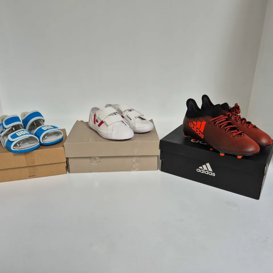 APPROXIMATELY 42 ASSORTED SHOES IN VARIOUS SIZES, STYLES & COLOURS TO INCLUDE BRANDS SUCH AS KICKERS, ADIDAS, LACOSTE, ETC - COLLECTION ONLY