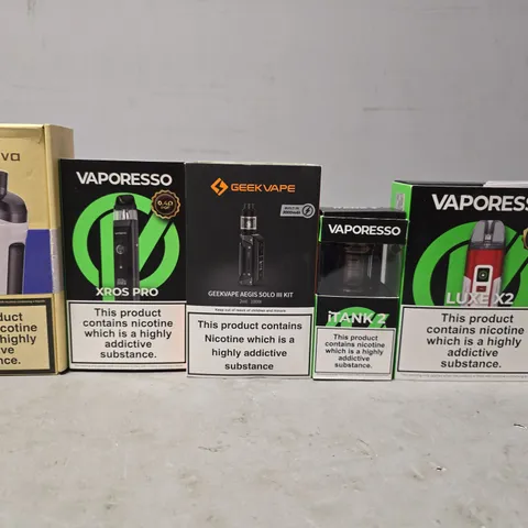 BOX OF APPROXIMATELY 18 ASSORTED E-CIGARETTES PRODUCTS TO INCLUDE - VAPORESSO, GEEK VAPE ETC
