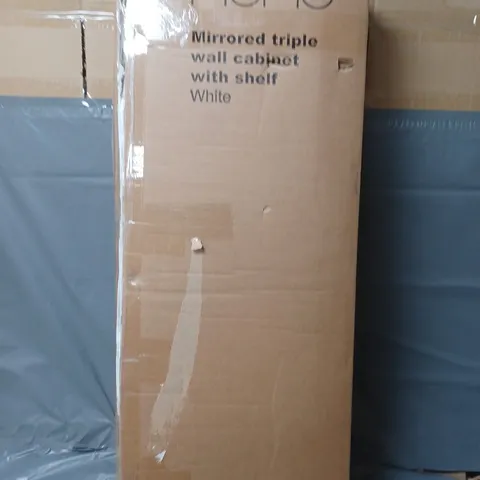 BOXED HOME MIRRORED TRIPLE WALL CABINET WITH SHELF - WHITE - COLLECTION ONLY 