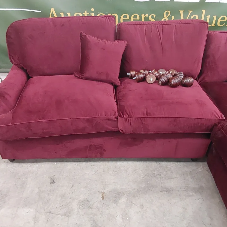 QUALITY DESIGNER RED VELVET CORNER SOFA BED