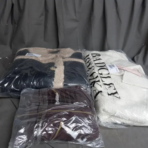 BOX OF ASSORTED CLOTHING ITEMS TOO INCLUDE COATS , TOPS, AND TROUSERS ETC.