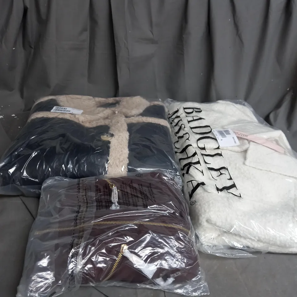 BOX OF ASSORTED CLOTHING ITEMS TOO INCLUDE COATS , TOPS, AND TROUSERS   ETC. 