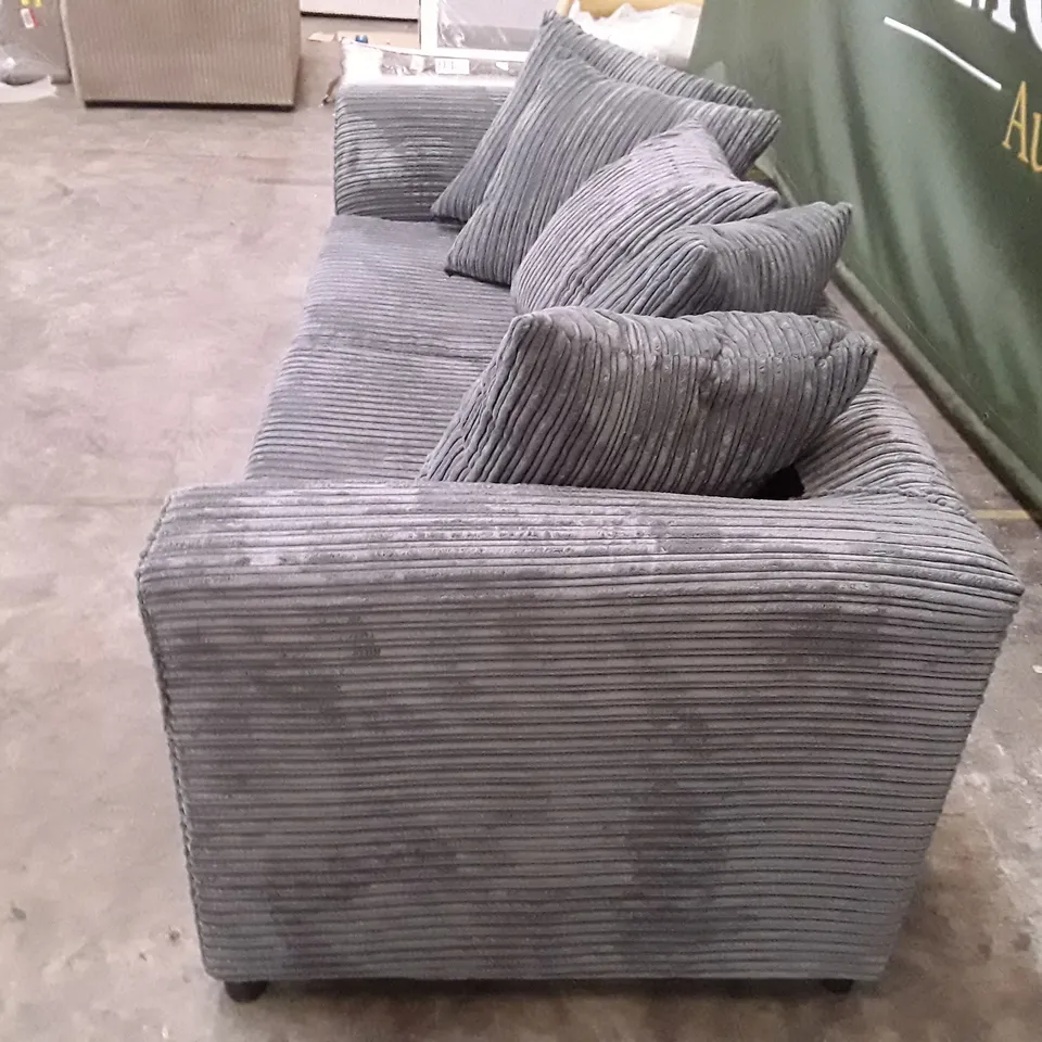 QUALITY DESIGNER 3 SEATER SOFA - DARK GREY CORDUROY FABRIC
