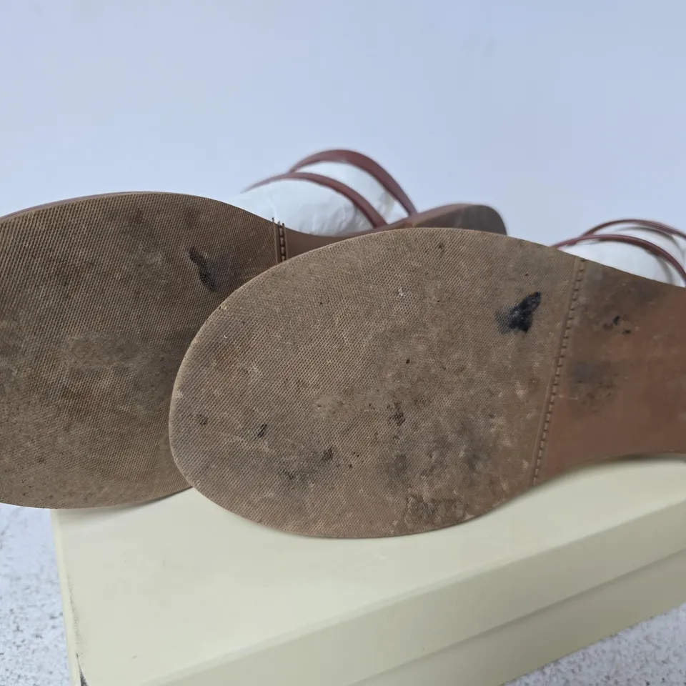 BOXED SEZANE A PARIS COW LEATHER SANDALS, TAN - SIZE UK 9