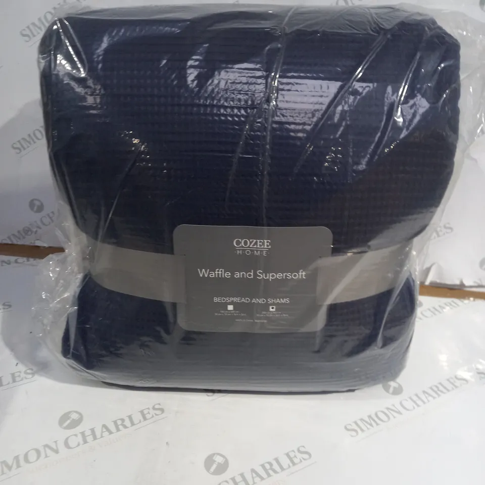 COZEE HOME WAFFLE AND SUPERSOFT BEDSPREAD AND SHAMS 250CM X 260CM AND 50CM X 75CM X2PCS BLUE