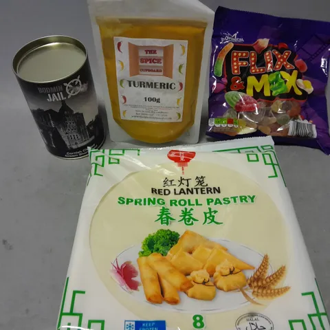 TOTE OF APPROXIMATELY 6 ASSORTED FOOD ITEMS TO INCLUDE - FLIX & MIX , RED LANTERN SPRING ROLL PASTRY , TURMERIC ETC