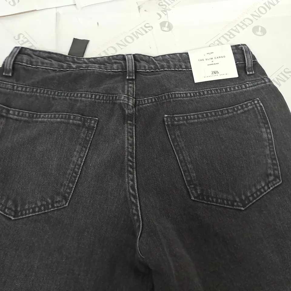 ZARA THE SLIM CARGO JEANS IN WASHED BLACK - EUR 40