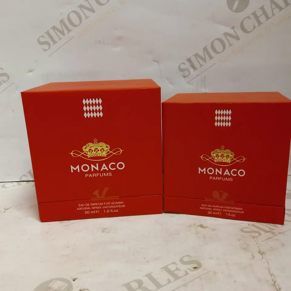 LOT OF 2 MONACO PARFUMS EAU DE PARFUM FOR WOMAN IN ASSORTED SIZES - 50ML & 30ML 